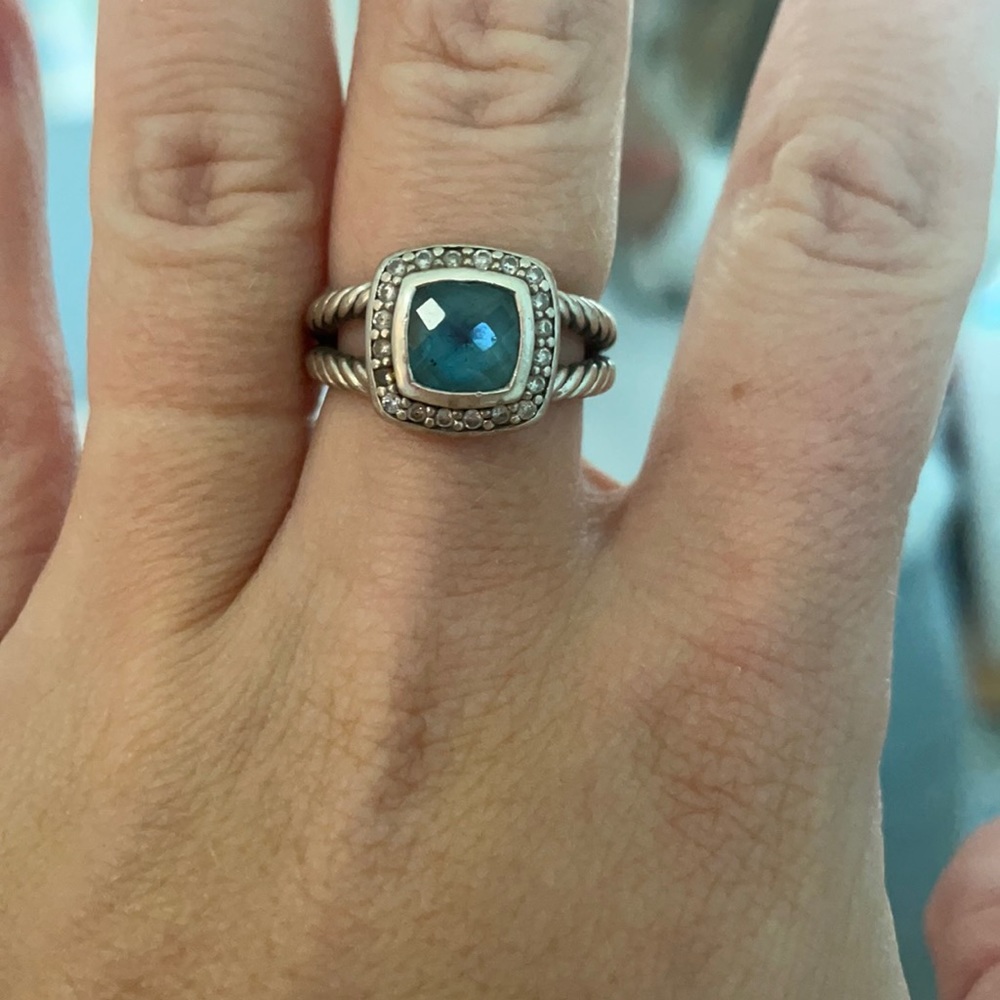 David Yurman Albion Petite Ring with Blue Topaz Gemstone & Diamonds size 6